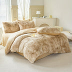 3-Piece Tie-Dye Long Plush Duvet Cover Set 1 Duvet Cover + 2 Pillowcases Zip Closure Machine Washable All-Season Elegant Bedroom Pink Khaki Light Gray Twin Full Queen King