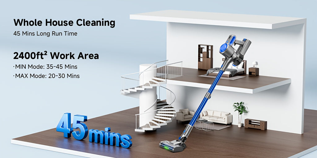 Cordless Vacuum Cleaner 54-64 KPA Lightweight with Anti-Tangle Brush, Removable Battery & Green LED – 45-Min Runtime for Carpet, Pet Hair, Hardwood Floors & Car Detailing