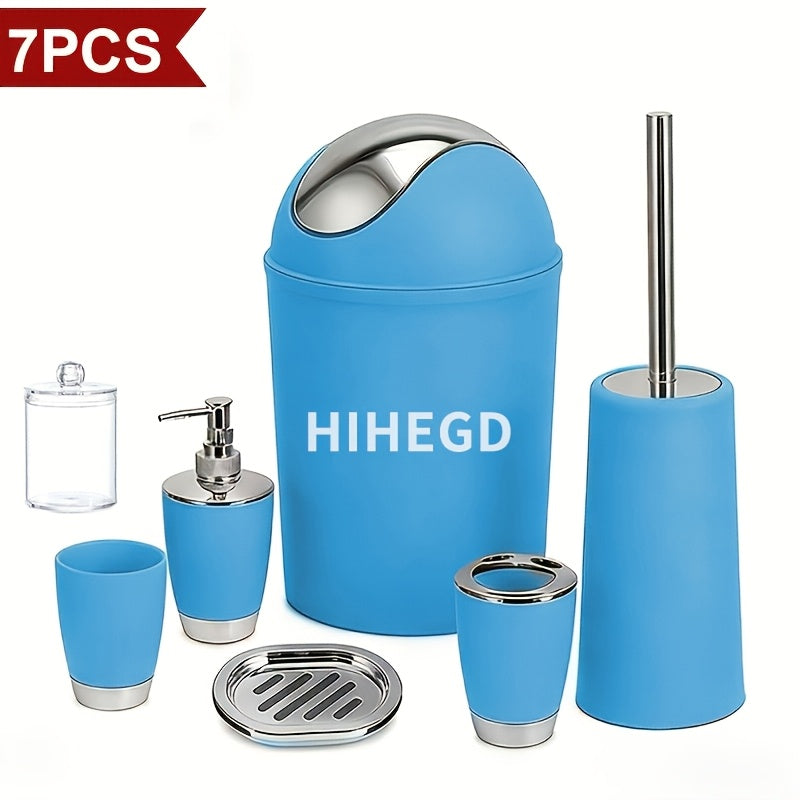 7-Piece Luxury Bathroom Accessory Set Modern Style Trash Can Toilet Brush Soap Dispenser Dish Toothbrush Holder Mouthwash Cup