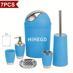 7-Piece Luxury Bathroom Accessory Set Modern Style Trash Can Toilet Brush Soap Dispenser Dish Toothbrush Holder Mouthwash Cup