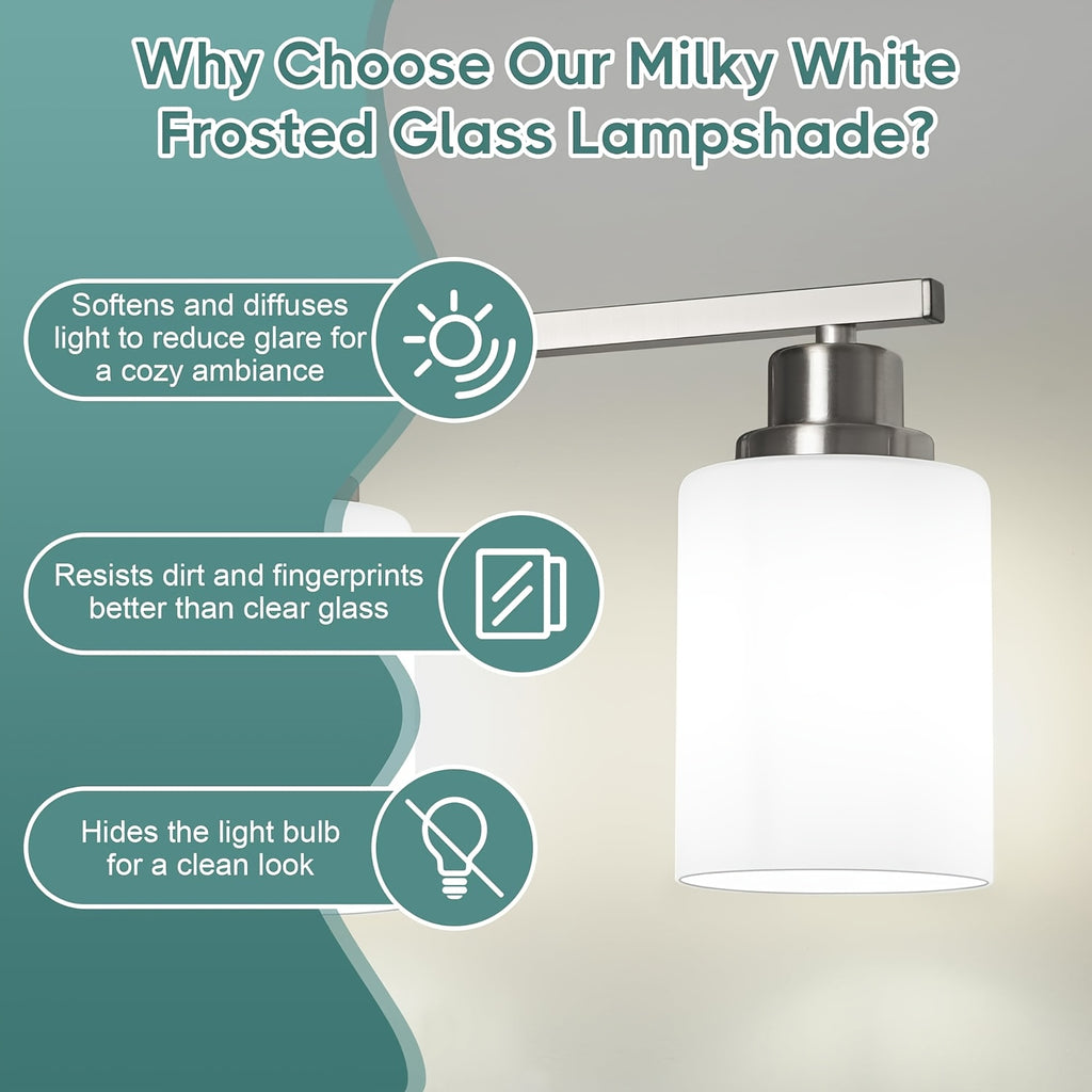 3-Light Modern Vanity Light Fixture Wall Sconce with Milk White Glass Shade E26 Socket - Bathroom Mirror Light for Living Room Bedroom Hallway, Golden / Brushed Nickel / Black