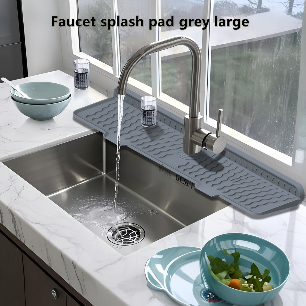 Silicone Sink Drying Mat & Faucet Splash Pad with Sponge Holder – Wave Pattern, 5° Drainage Slope, Heat-Resistant, 3 Sizes & 3 Colors for Kitchen & Bathroom Counter