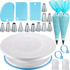22pcs Cake Decorating Set with Rotating Turntable Stand - 12 Stainless Steel Piping Tips, Icing Spatula, 3 Scrapers & Pastry Bags, Complete Cake Decoration Kit for Home Bakers