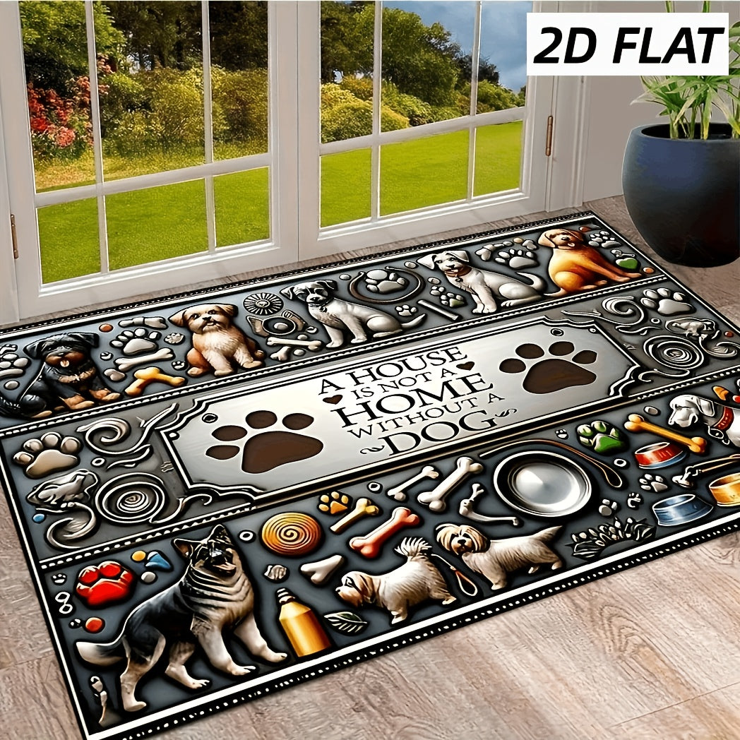 Dog Welcome Doormat Non-Slip Crystal Velvet A House Is Not A Home Without A Dog Bone Pattern Entrance Mat Bathroom Kitchen Bedroom Floor Mat 24x16 30x18 Christmas Gift
