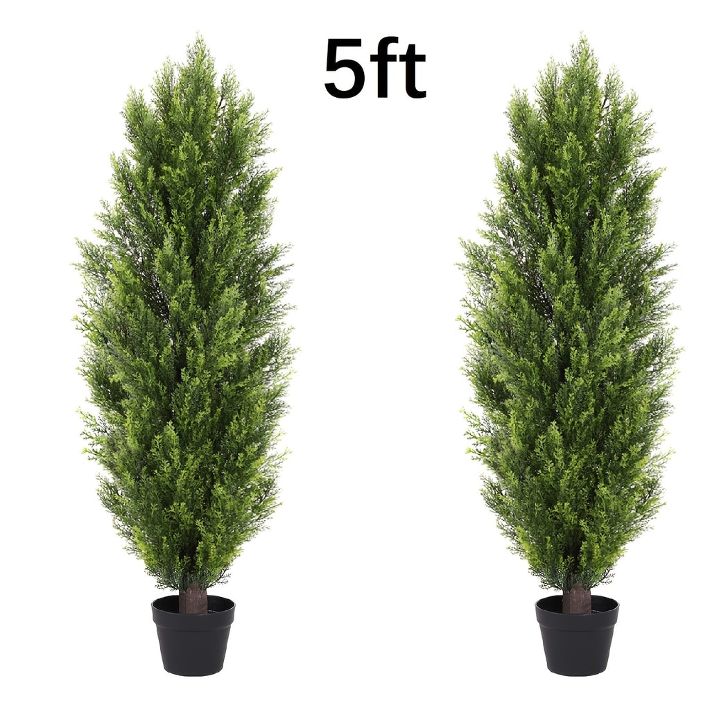 Artificial Cedar Topiary Trees 2-Pack - UV-Resistant Faux Greenery for Outdoor & Indoor, Modern Faux Topiary for Patio, Garden, Entryway & Office Decor
