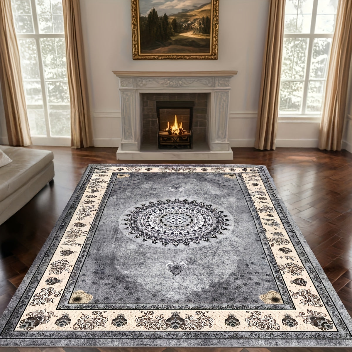 Luxurious Velvet Area Rug – Bohemian Vintage Persian Floral & Paisley Pattern, Slip-Resistant & Machine Washable 100% Polyester | Living Room & Bedroom | Multiple Sizes