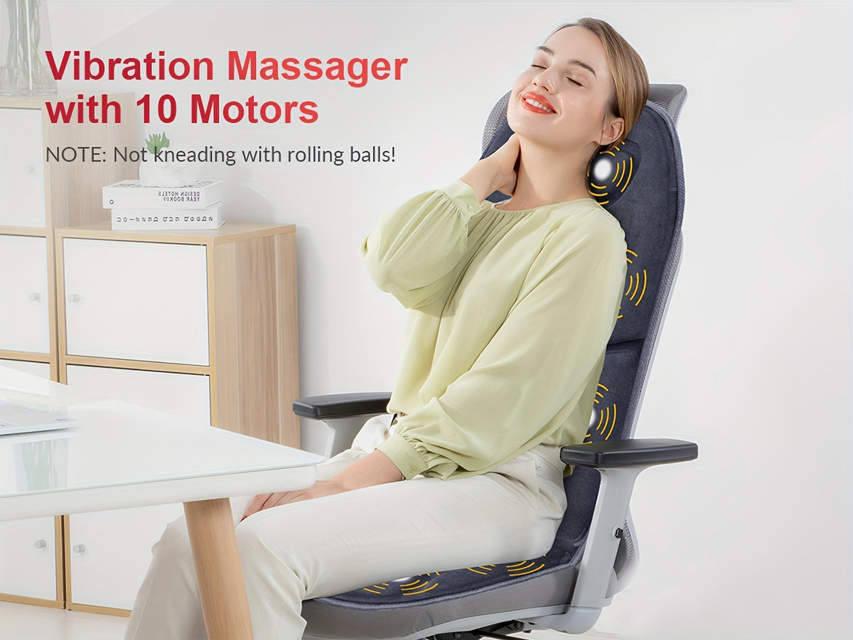 Heated Massage Seat Cushion with 10 Vibration Motors – 5 Modes 3 Intensity Levels Back & Seat Warmer Pad for Recliner Office Chair, 30-Min Auto Shut-Off, Father's Day Mother's Day Gift