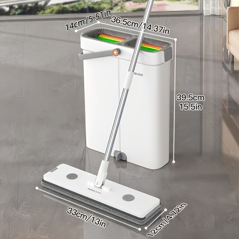 Flat Mop and Bucket Set 360 Degree Rotating Hands-Free Wringing Dual Compartment Clean Dirty Separation Ultra-Fine Fiber Floor Mop for Kitchen Bathroom Hardwood Tile