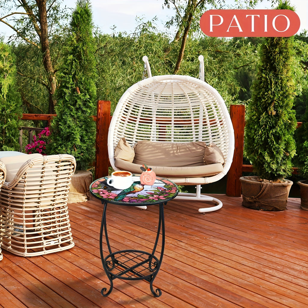 13.5 Inch Round Side Table Indoor Outdoor – Space-Saving Modern Accent Table for Patio Balcony Living Room Sofa Garden