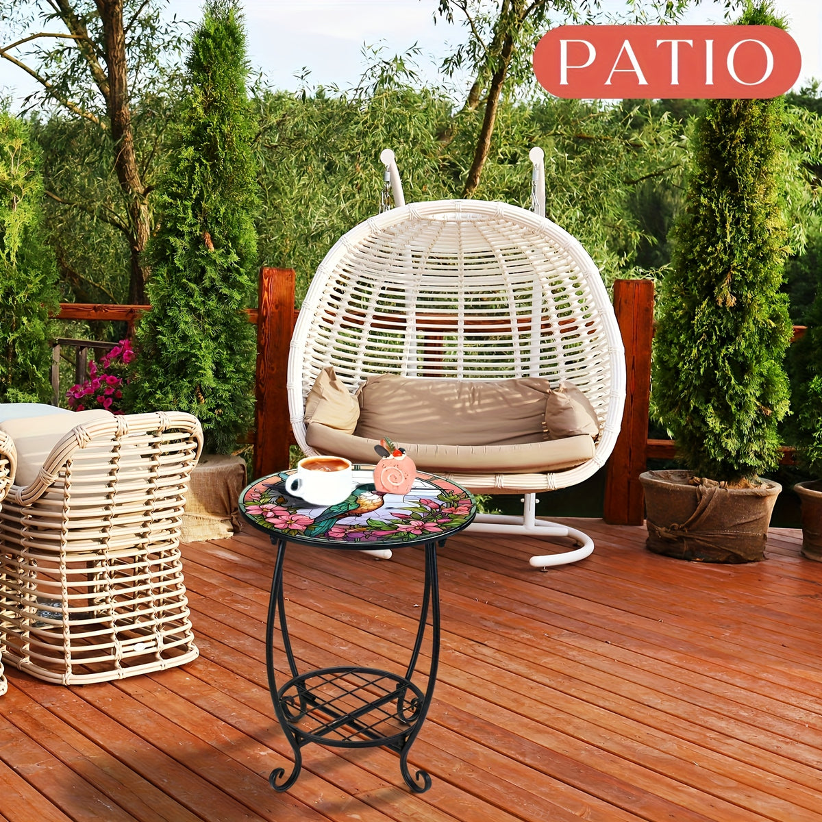 13.5 Inch Round Side Table Indoor Outdoor – Space-Saving Modern Accent Table for Patio Balcony Living Room Sofa Garden