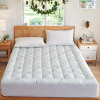 Cooling Bamboo Mattress Topper Pillow Top Mattress Pad Cover with Deep Pocket Fits 8-21 Inch - Breathable Soft Bed Topper Mattress Protector Twin Twin XL Full Queen