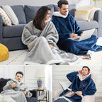 Wearable Blanket Hoodie – Oversized Giant Flannel Hooded Blanket Jacket for Women & Men | Ultra Soft, Warm, with Pocket | 5 Colors