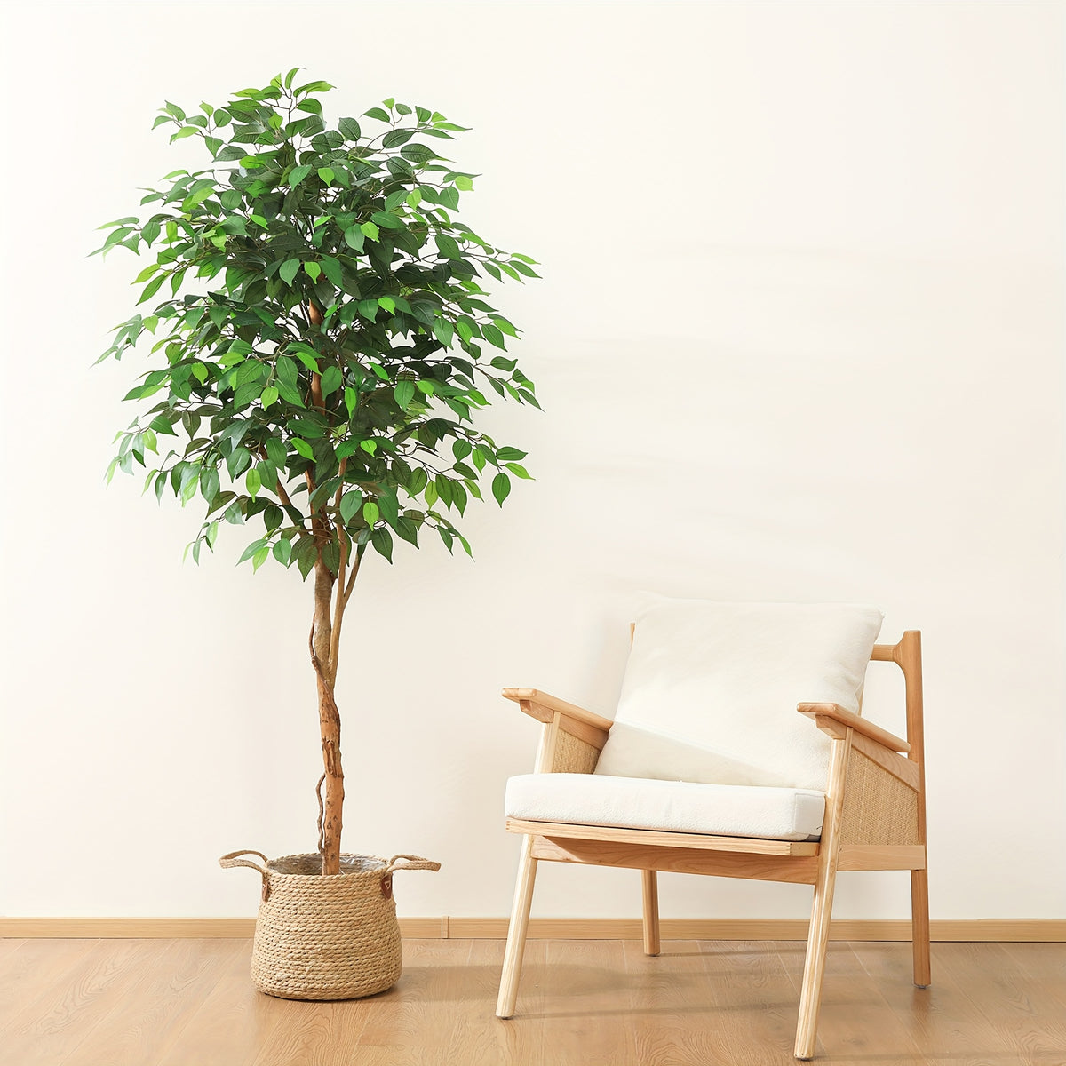Artificial Ficus Tree 4ft 5ft 7ft Tall – Faux Greenery Potted Plant with Natural Wood Trunk, Lifelike Silk Leaves, Maintenance-Free Elegant Decor for Indoor Outdoor Living Room Bedroom Office