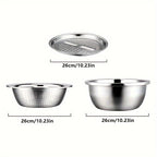 Stainless Steel Kitchen Prep Set with Grinder, Colander & Mixing Bowl – 3-Piece Food Prep Tool for Slicing Fruits Vegetables Cheese, Drainage Bowl Father's Day Gift