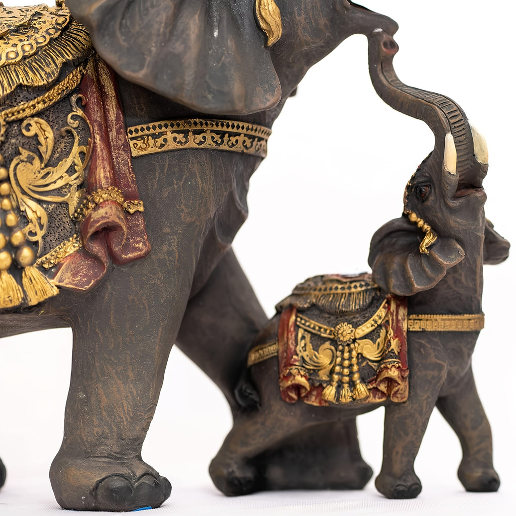 Mama & Baby Elephant Statue Figurine Set – Trunk Up Good Luck Polyresin Sculpture for Home Office Desk Decor Housewarming Birthday Gift for Women