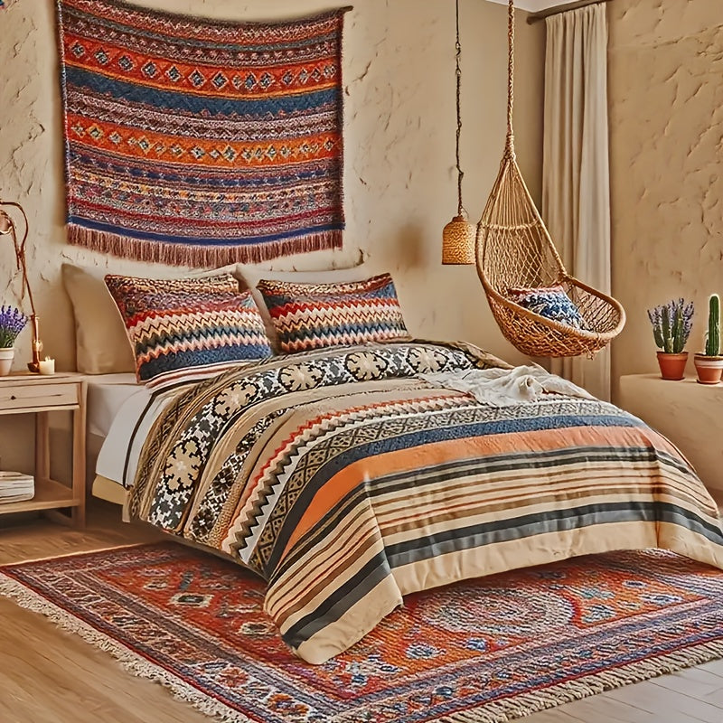 Bohemian Print Quilt Set 2/3pcs - Soft Microfiber Lightweight All-Season Bedding for Double Bed Large and Extra Large Perfect Gift for Valentine's Day Wedding and Girls