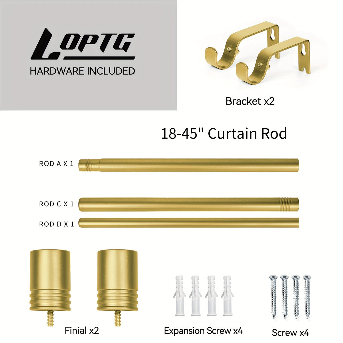 Decorative Curtain Rod 1 Inch Diameter Adjustable with Modern Finials – Drapery Rod for Windows 18-120 Inch, Black Brushed Nickel Gold Curtain Hardware