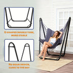 U-Shaped Hammock Chair Stand Double Tube Steel 350 lbs Capacity Rust-Resistant Powder Coat Indoor Outdoor Hanging Lounge Chair with Side Pocket Free Grey Swing