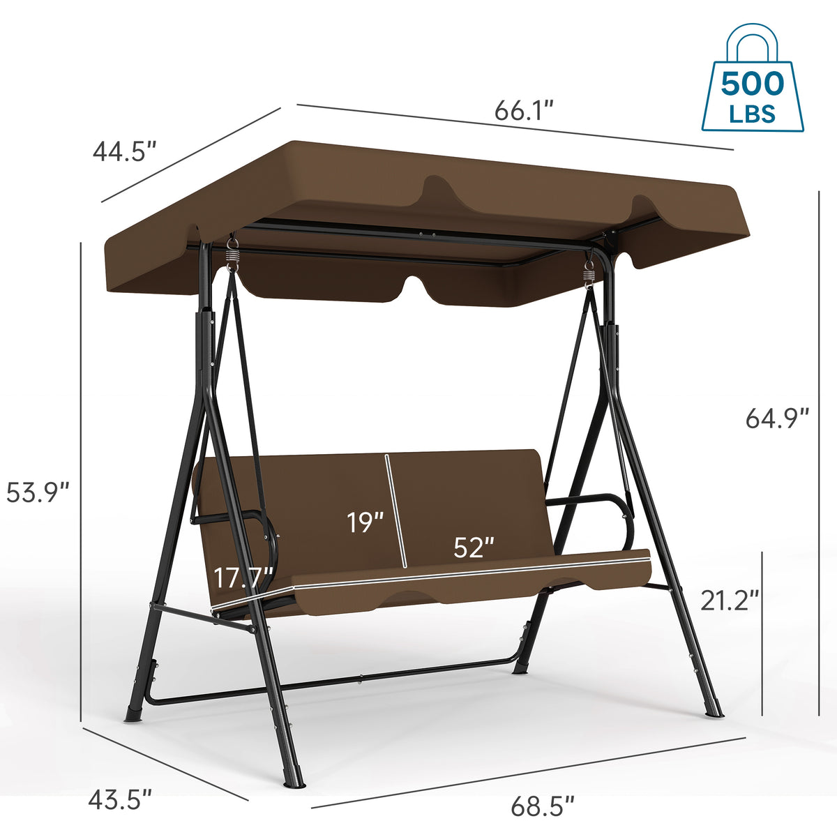 Outdoor Porch Glider Swing with Canopy Rust Proof Heavy Duty Steel Frame Adjustable Canopy Patio Furniture Garden Lawn Backyard Black Beige Brown Red Green