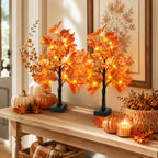 Fall Maple Leaf Tree Table Lamps 2-Pack 21 Inch Battery Powered 24 LED Warm Light Artificial Autumn Tree Lights for Thanksgiving Halloween Indoor Home Decor