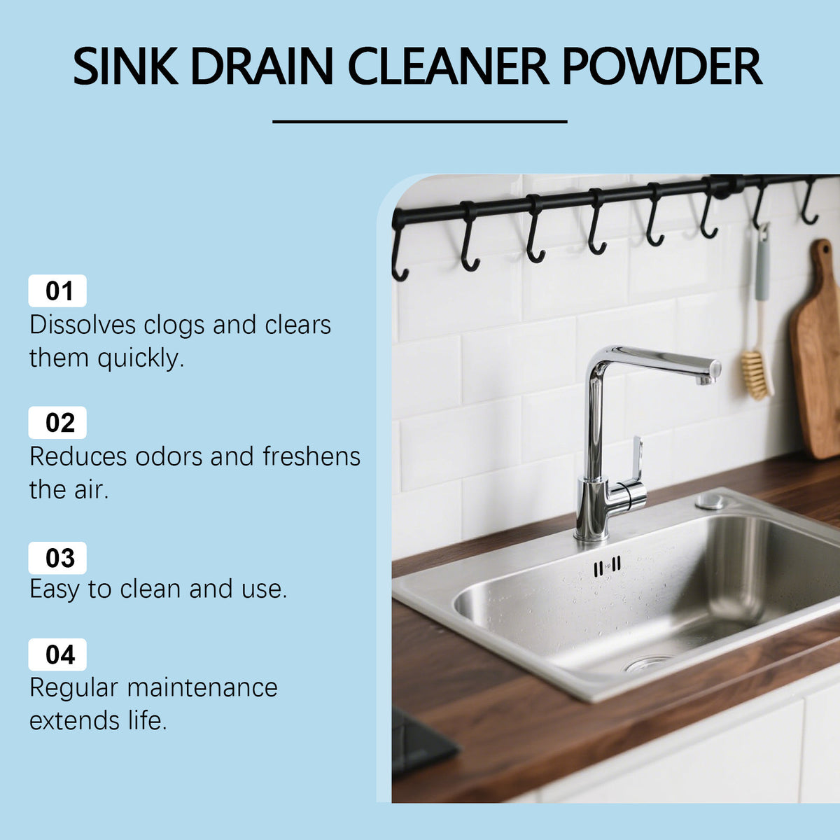 Drain Cleaning Powder 3-Pack 300g – High-Efficiency Pipe Unclogger & Odor Eliminator for Kitchen Sinks, Bathroom Sinks, Bathtubs & Toilets, Drain Cleaner Powder Dissolves Blockages Fast