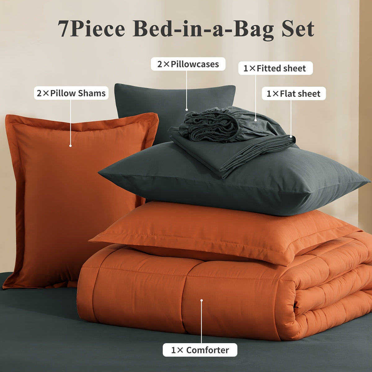 Bed in a Bag Queen 7 Piece Fluffy Comforter Set – Ultra-Soft Microfiber Bedding with Comforter, Fitted Sheet, Flat Sheet & 4 Pillowcases, Hypoallergenic Breathable All Season Bedding Gift for Her