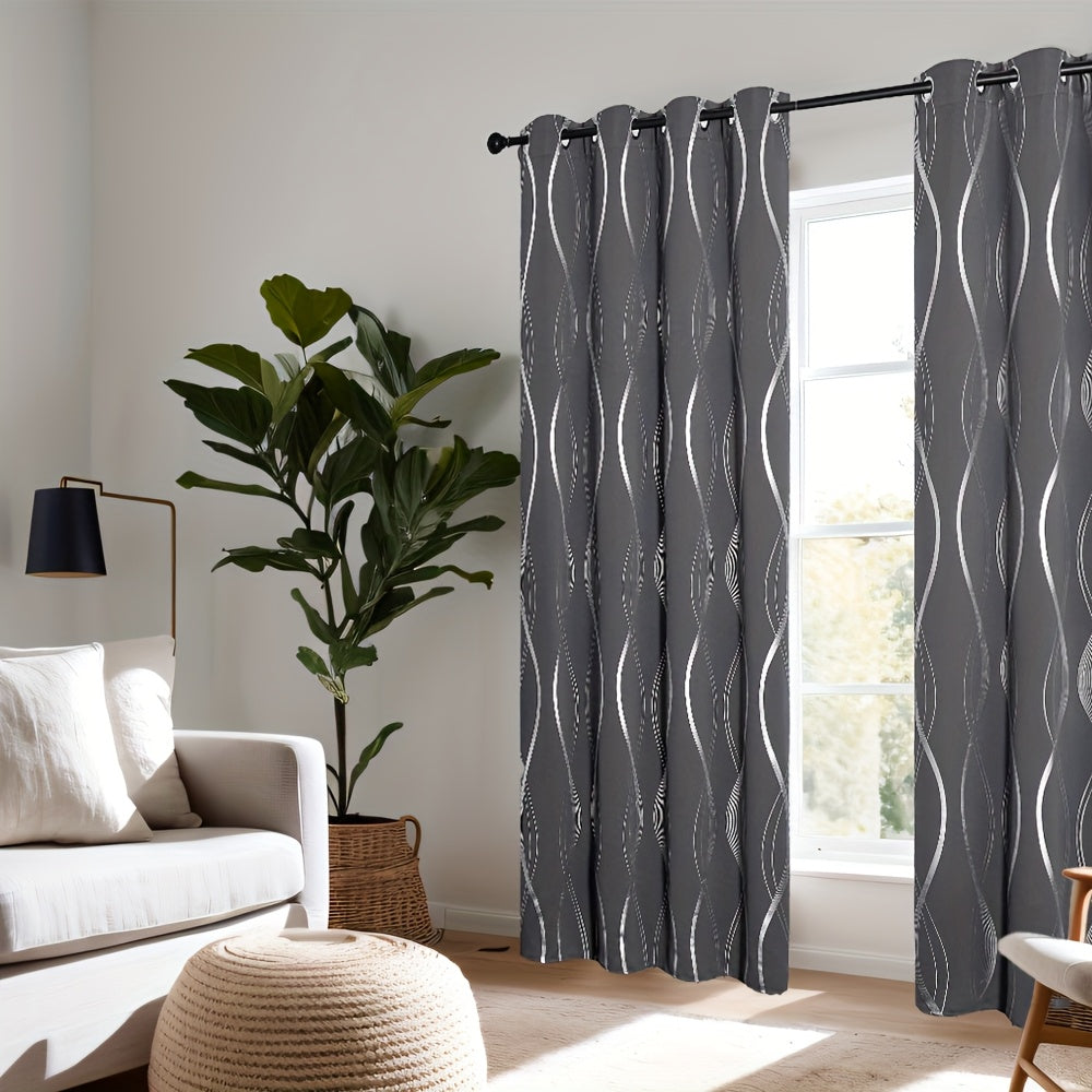 Blackout Curtains 2 Panels Set Grommet Top Thermal Insulated – Noise Reducing Wave Foil Print Drapes Bedroom Living Room Patio Sliding Door