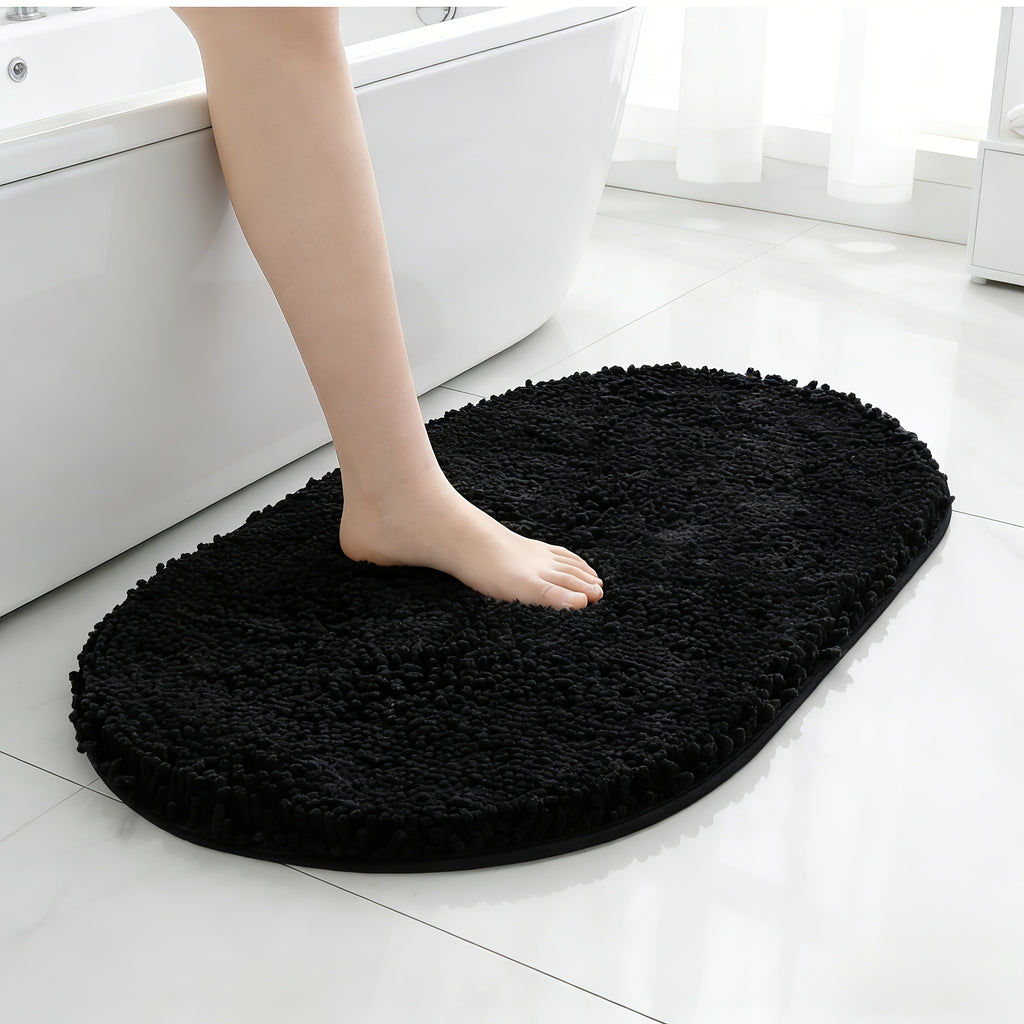 Chenille Oval Non-Slip Bathroom Mat Super Absorbent Soft Plush Floor Mat – Machine Washable, Anti-Slip Backing, 5 Colors 6 Sizes for Bathroom Kitchen Pet Use