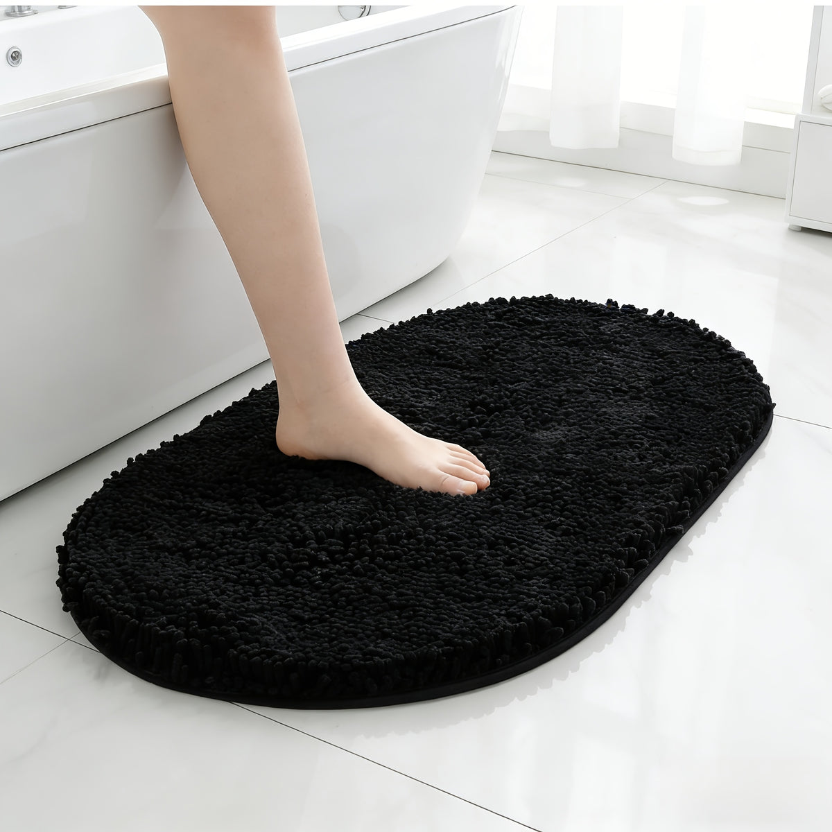 Chenille Oval Non-Slip Bathroom Mat Super Absorbent Soft Plush Floor Mat – Machine Washable, Anti-Slip Backing, 5 Colors 6 Sizes for Bathroom Kitchen Pet Use