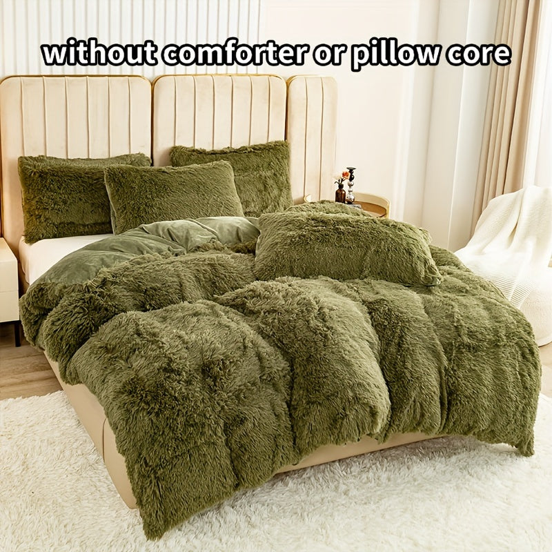 Plush Duvet Cover Set 3 Piece Ultra-Soft Warm Comforter Cover Twin Full Queen King 8 Colors for Bedroom Guest Room Dorm