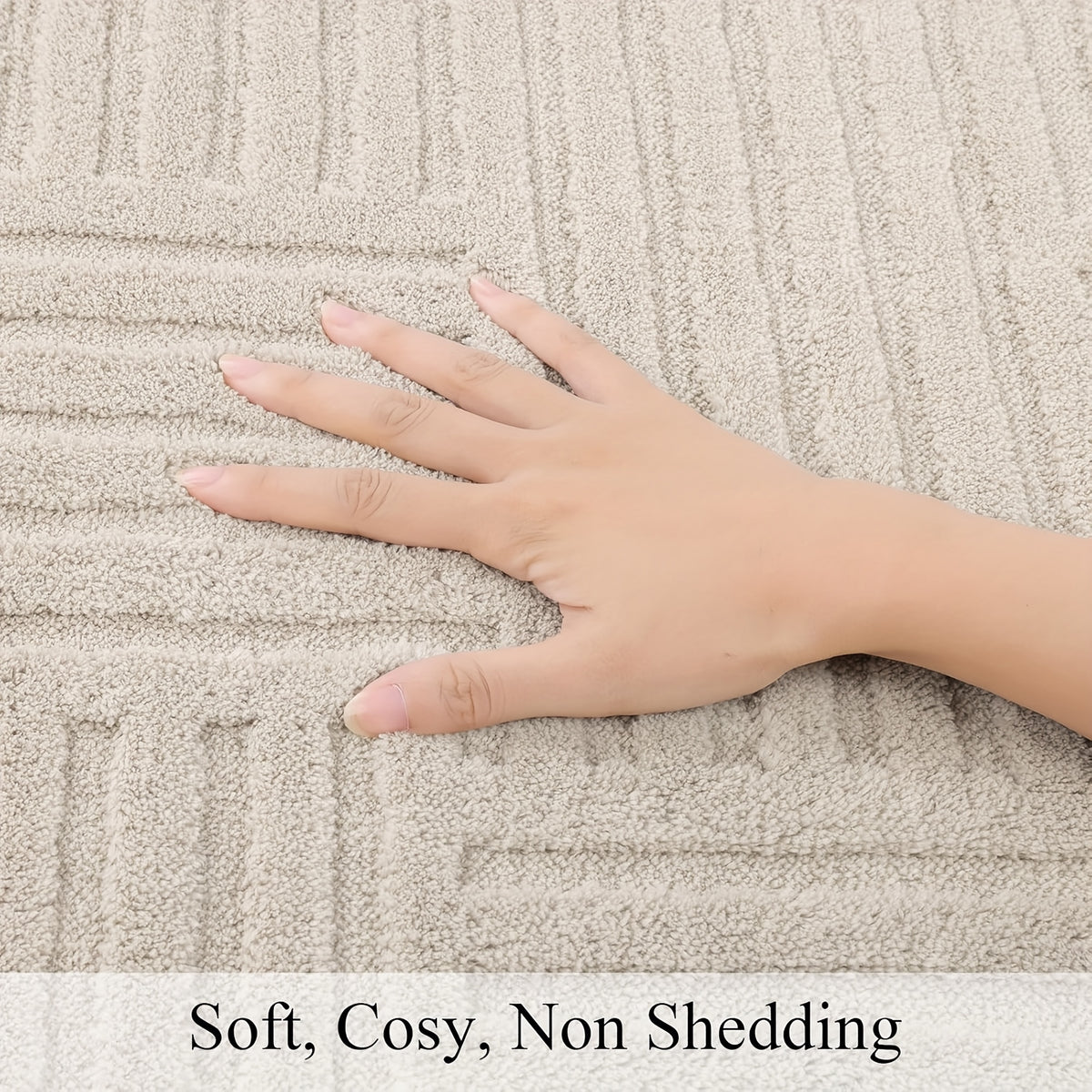 Soft Fluffy Arch Pattern Area Rug – Non-Slip Washable High-Low Pile Geometric Carpet for Living Room, Bedroom & Dining Room, Beige, Multiple Sizes
