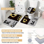 King Queen Shower Curtain Set 4pcs – Bathroom Curtain with 12 Hooks, Non-Slip Rug, Toilet U-Shape Mat & Lid Cover, Modern Bathroom Accessories