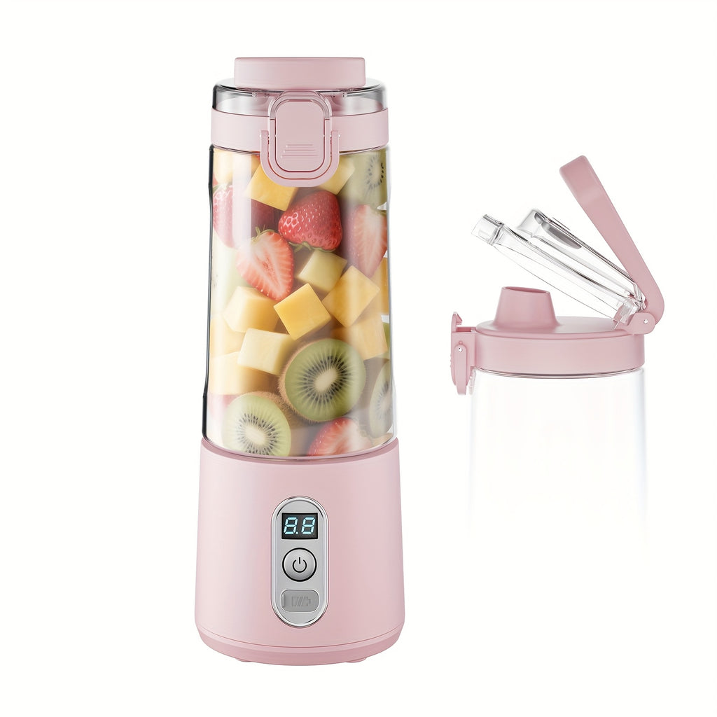 Portable Blender USB-C Rechargeable 6-Blade Stainless Steel – Ice Crush Smoothie Maker with Digital Timer, Battery Display & No-Spill Lid for Gym, Travel & Protein Shakes, Pink or White