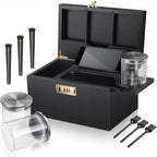 Bamboo Storage Box with Combination Lock Large Smell-Proof Wooden Box Kit with Sliding Tray, Removable Compartments, 3 Glass Jars, Brushes & Tubes – Elegant Desktop Organizer Gift Set for Home Office
