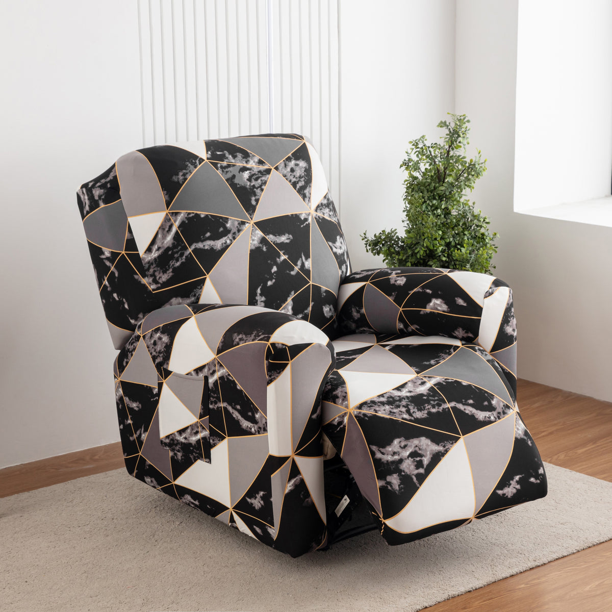 Lounge Chair Cover Set 4-Pack – High Elasticity Elastic Printed Slipcover with Side Pockets, Pet Friendly, for Bedroom Office Living Room, Holiday Home Decor