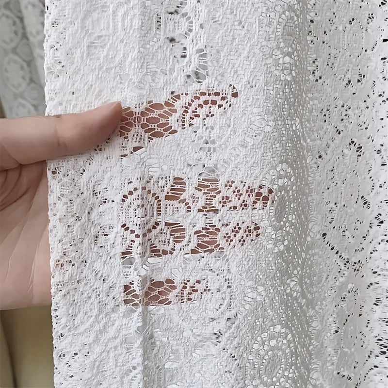 French Retro Lace Embroidered Chiffon Curtain – Romantic White Mesh Sheer Panel, Pole Pocket Top for Living Room Bedroom Partition, 4 Sizes