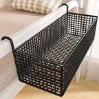 Door Back Hanging Mesh Basket Black Metal Storage Rack – Woven Mesh Iron Frame Over-Door Space-Saving Organizer for Dormitory, Bedroom & Wardrobe, Multi-Functional Shelf Basket