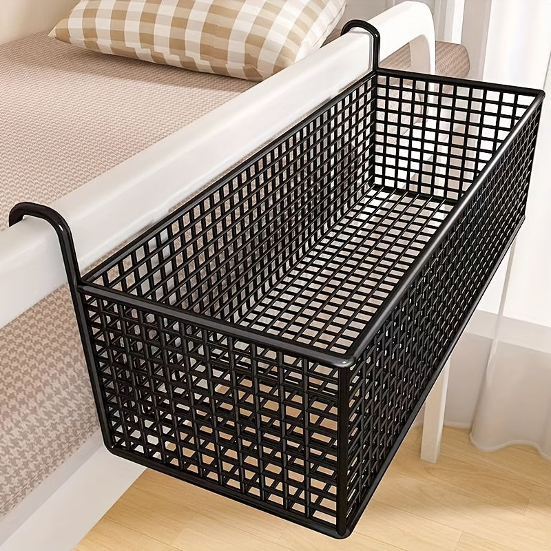 Door Back Hanging Mesh Basket Black Metal Storage Rack – Woven Mesh Iron Frame Over-Door Space-Saving Organizer for Dormitory, Bedroom & Wardrobe, Multi-Functional Shelf Basket