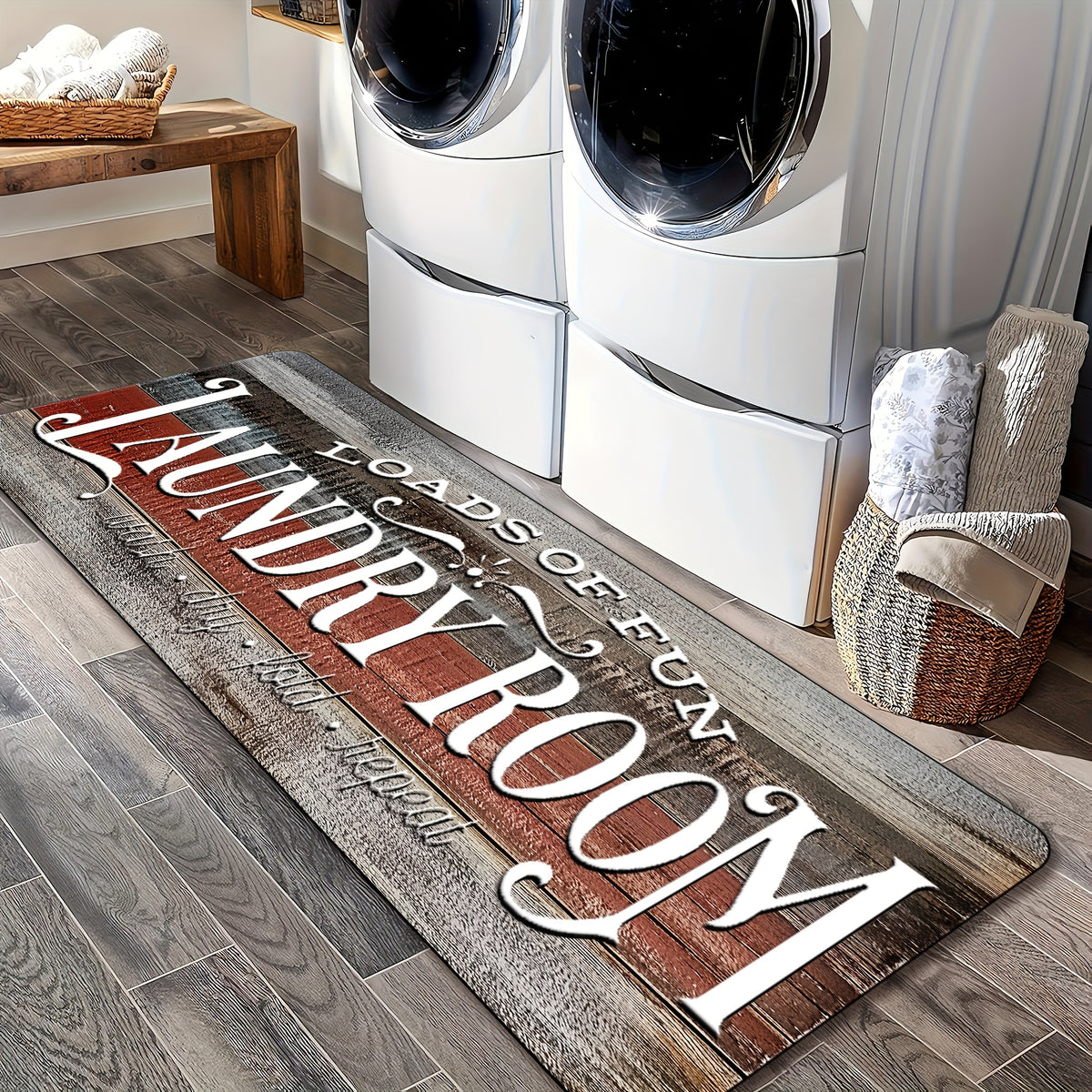 Laundry Room Runner Rug Non-Slip Washable Farmhouse Retro Floor Mat for Kitchen Bathroom Hallway Multiple Sizes and Colors Blue Brown Red Home Decor Accent Rug