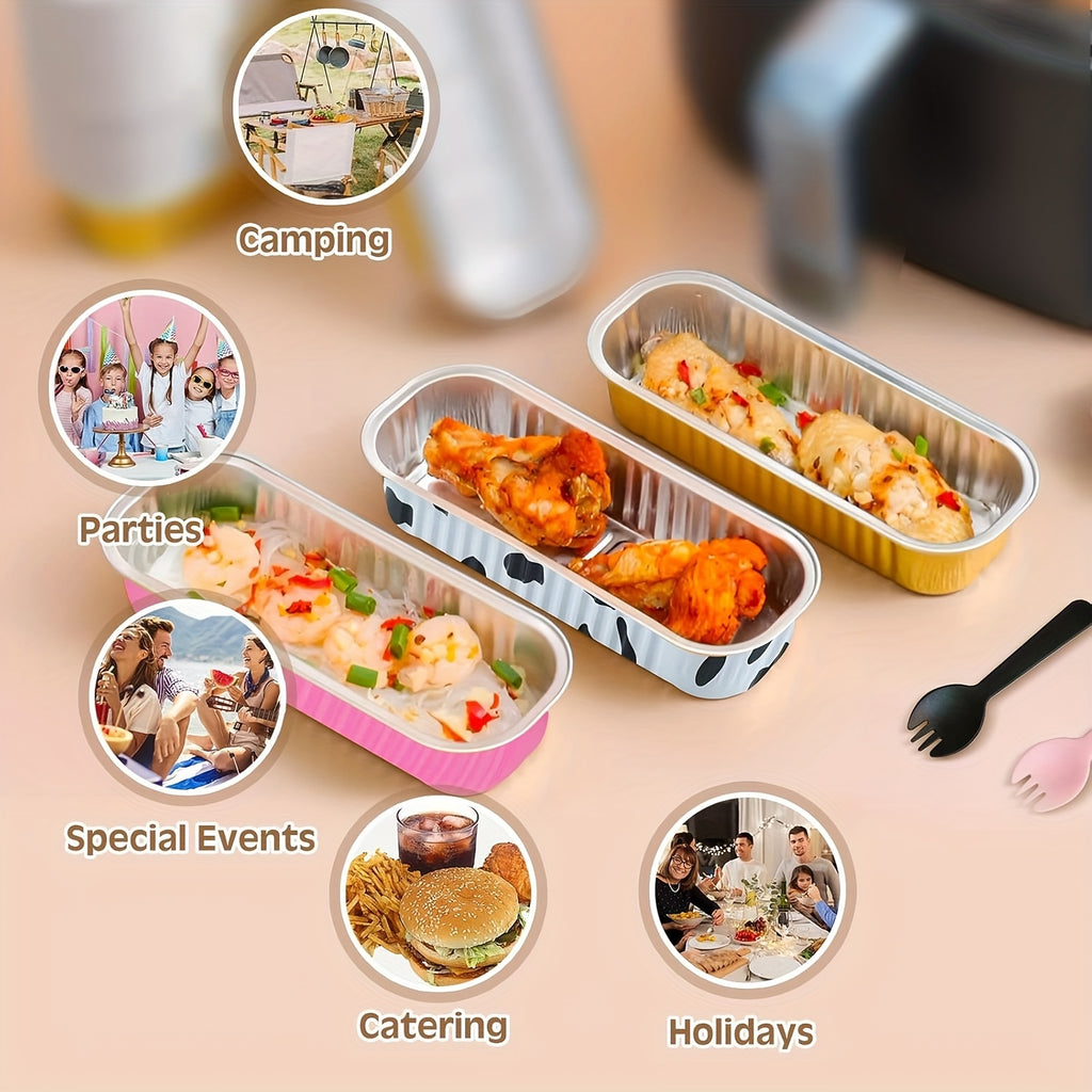 Disposable Mini Cake Boxes 30pcs with Lids & Spoons - Aluminum Foil Baking Cups for Cheesecakes, Custards & Desserts, Party Favor Containers in 5 Colors
