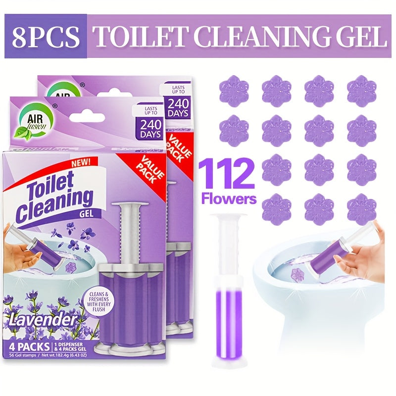 Toilet Bowl Gel Stamps 4 or 8 Pack 56–112 Count with Dispenser – 6 Fragrances Bathroom Cleaning Gel Stamp Prevents Limescale & Toilet Ring Fresh Flower Scent Air Freshener
