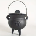 Cast Iron Cauldron with Lid & Carry Handle – Pentagram & Triple Moon Witchcraft Cauldron for Incense Burning, Candles, Spells, Halloween Decoration & Ritual Supplies