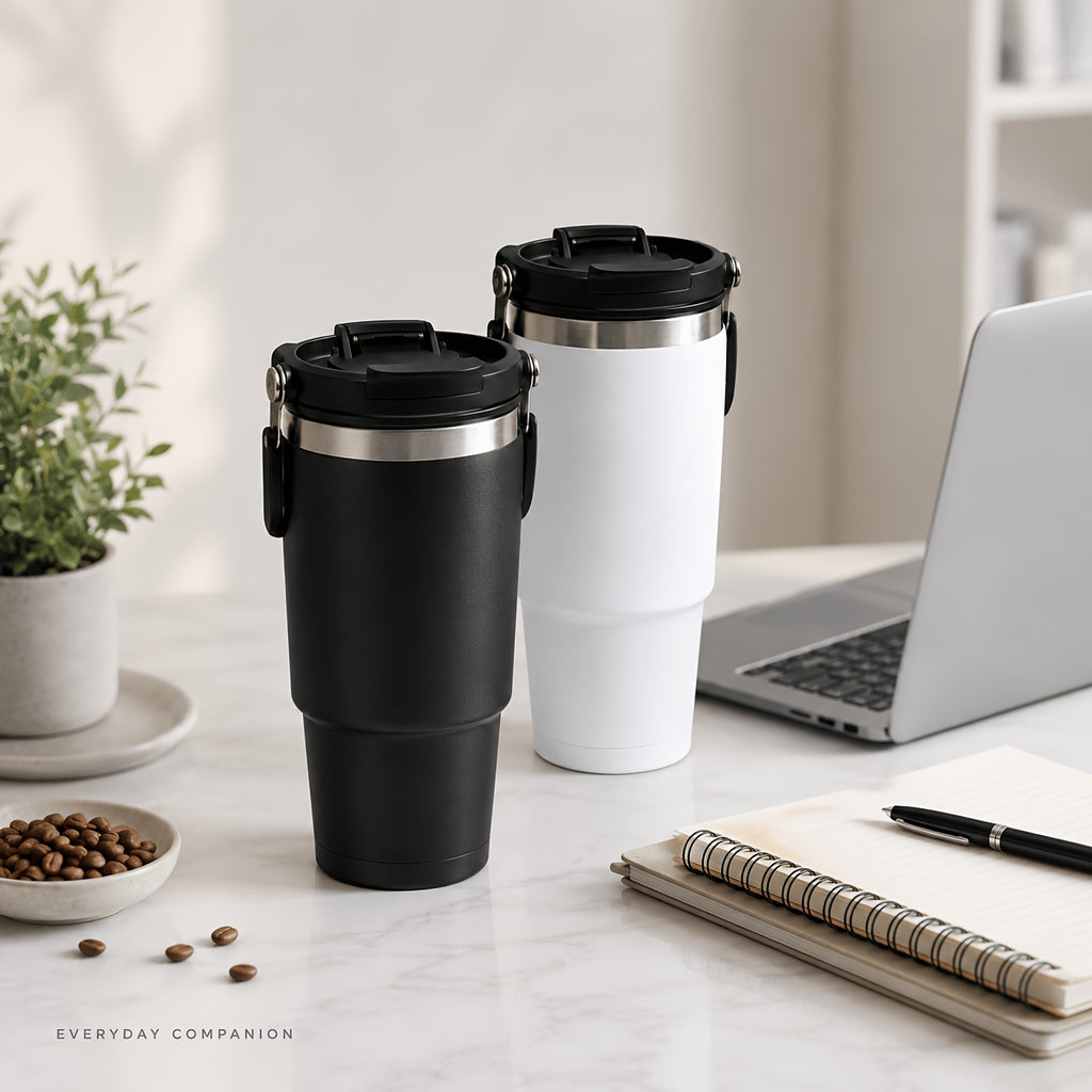 30oz Stainless Steel Insulated Tumbler 6-Pack with Handle, Lid & Straw – Double Wall Vacuum Travel Cups, Colorful Gift Set for Coffee, Cold Drinks & Daily Use | Black, Red, White & More