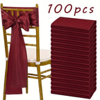 Satin Chair Bow Ribbons 100-Pack – 7×108 Inch Universal Streamer for Wedding Reception Banquet Party Hotel Christmas Decor, 15 Colors