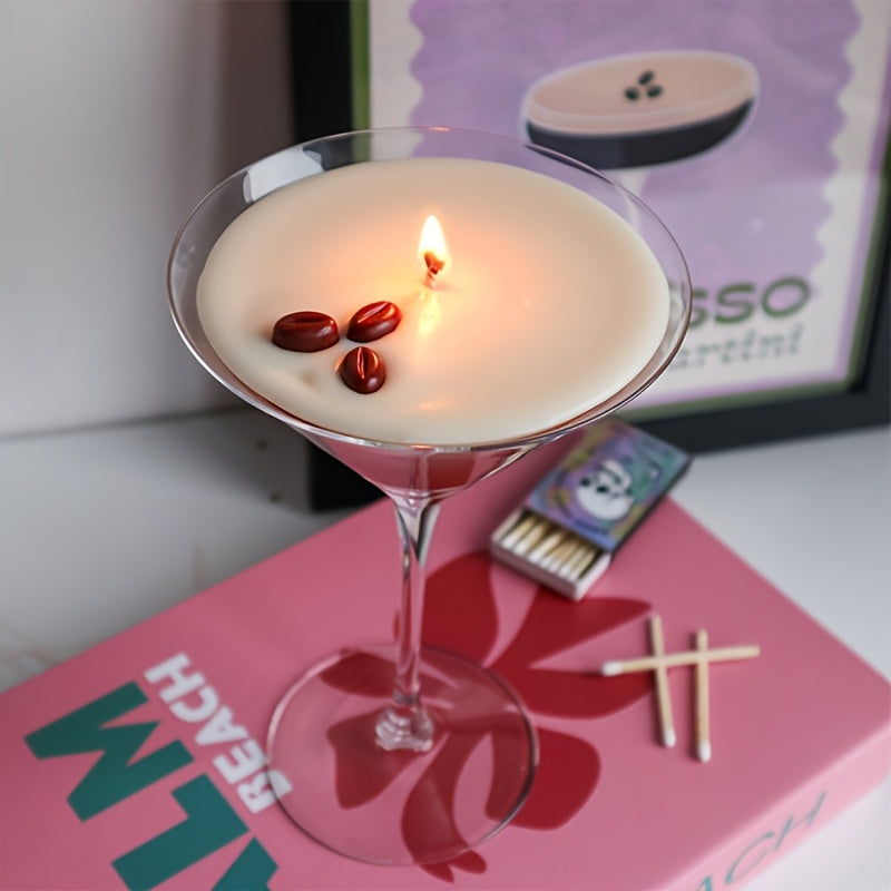 Coffee Martini Scented Candle with Coffee Bean Embellishment – Caramel Fragrance, 12+ Hour Burn, Gift for Her