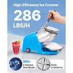 Electric Ice Crusher & Snow Cone Maker - 300W 286 lbs/h, 4 Stainless Steel Blades, One-Touch Operation, Anti-Splash, for Home Bar Office Kitchen | Nuvia Haven