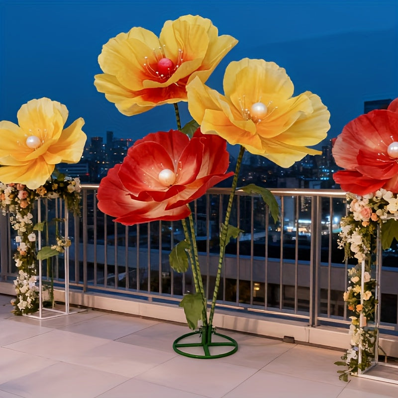 Large Artificial Poppy Flowers 3pcs Giant Orange Yellow Red Blooms Realistic Faux Floral for Wedding Centerpiece Party Decor Photo Booth Spring Home Decoration