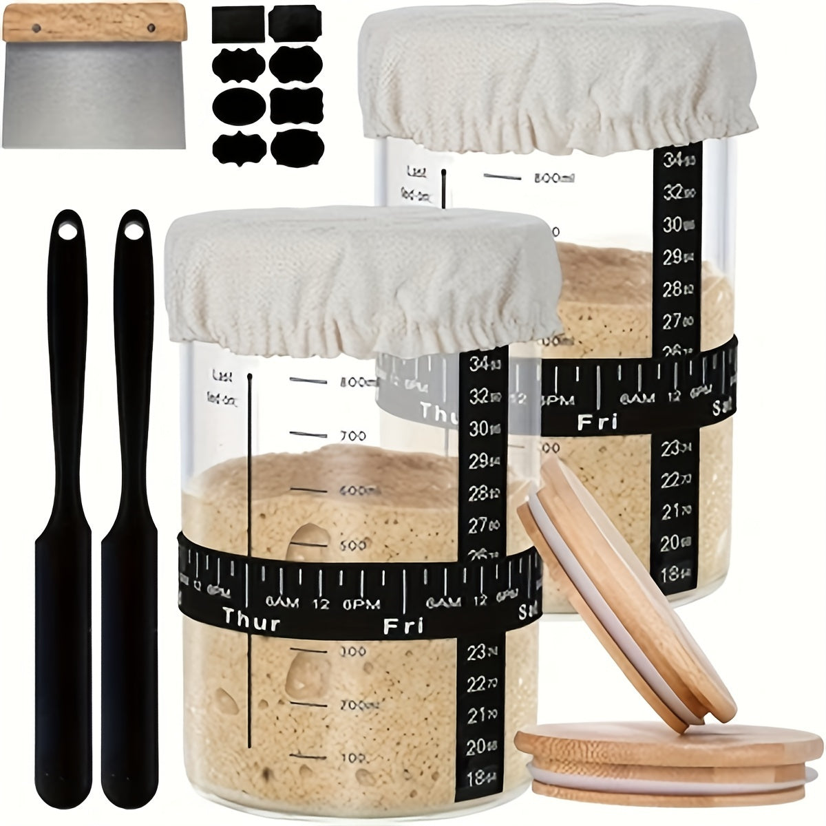 Sourdough Bread Baking Kit with Banneton Proofing Basket Set - Complete Starter Supplies Including Oval & Round Proofing Baskets, Sourdough Starter Jar, Baking Tools & Utensils for Home Bakers