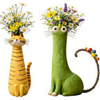 Bohemian Cat Shaped Vase & Flower Pot – Retro Style Plastic Animal Planter, Desktop Shelf Decor & Unique Gift for Cat Lovers, Room Centerpiece & Plant Holder