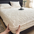 Embossed Fitted Sheet Set Super Soft Deep Pocket - European Texture Bed Sheets All Season, Machine Washable, Optional Pillowcases, Twin Full Queen King Sizes, 5 Colors Bedroom Bedding